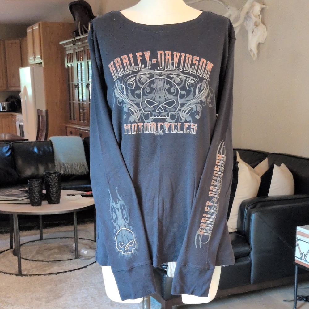 Harley-Davidson Women's XL Black Graphic Long Sleeve Tee